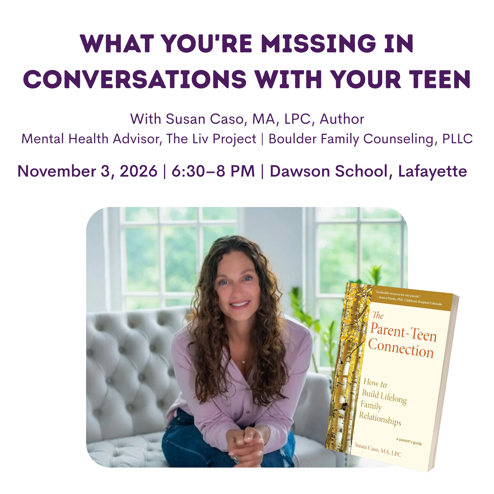 Susan Caso talk at Dawson School, November 3, 2026